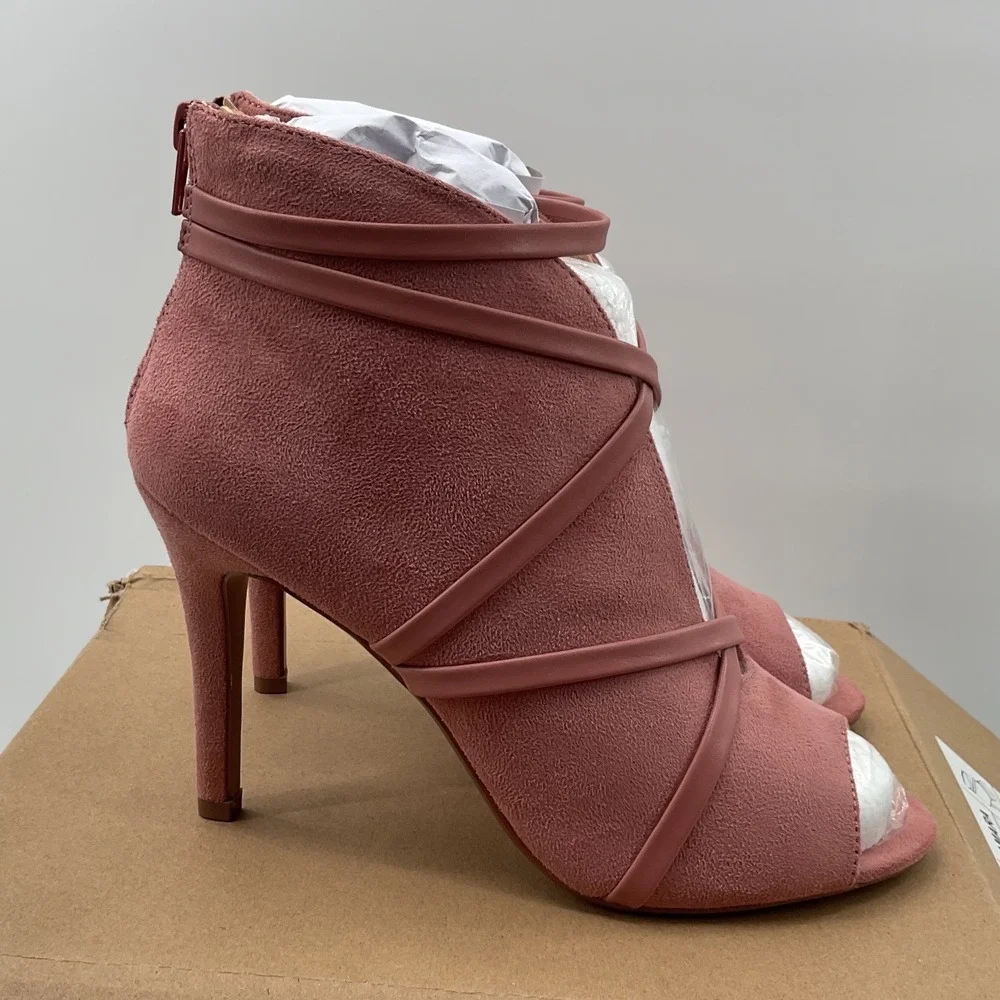 Journee Collection Samara Blush‎ Pink Faux Suede Peep Toe Strappy Stiletto Heels